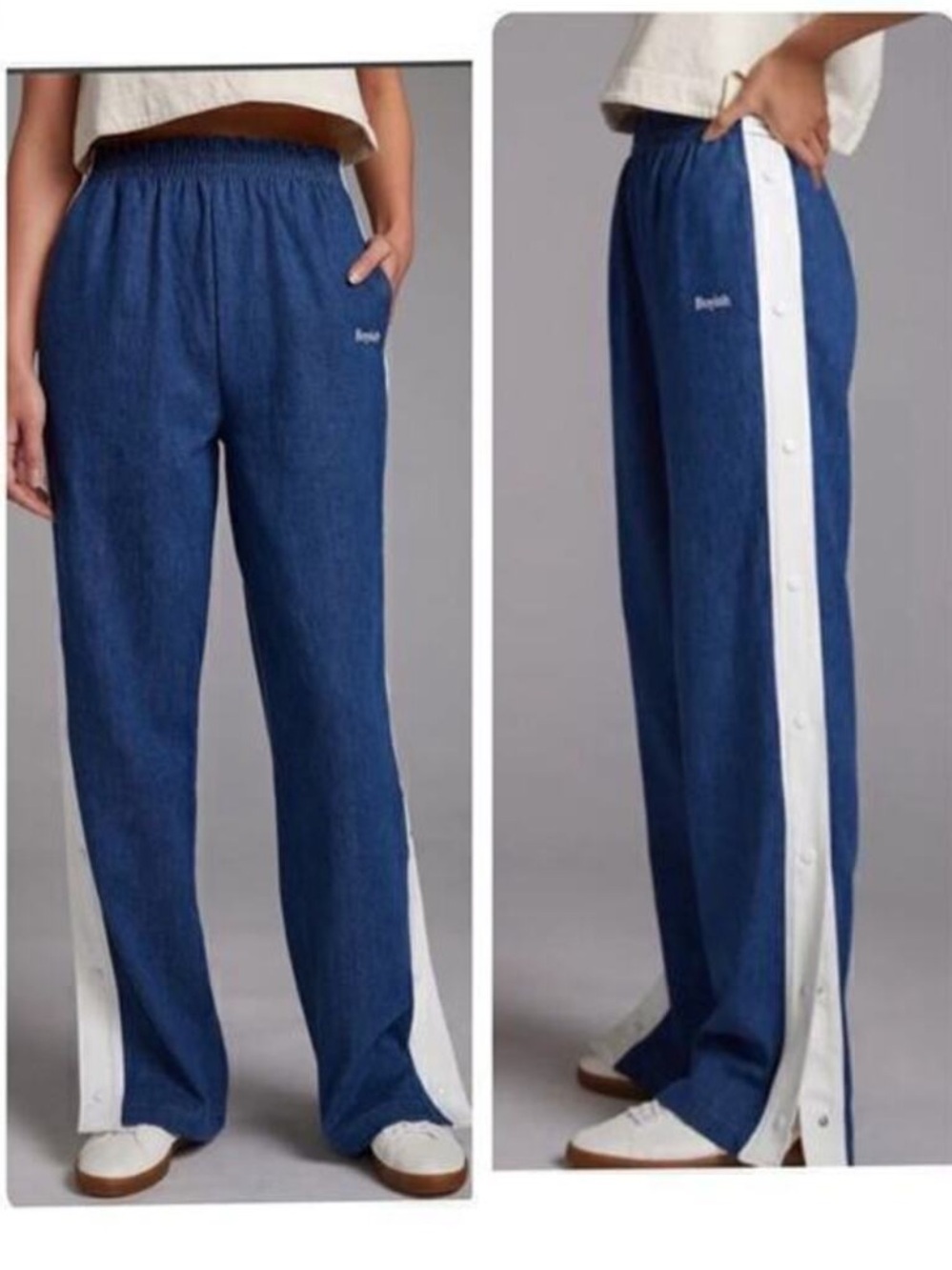 Boyish Track Pants Denim White Stripe Pull Away Snap Size Medium